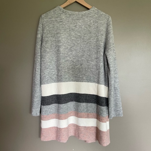 Stitches & Stripes Elaine Open Cardigan Size Large Grey Cream Pink Long Sweater‎ - Picture 13 of 16